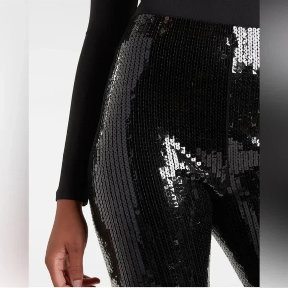 Vintage Avenue Montaigne Y2K Glamorous Black Sequin Cassis Leggings Size 4 S - Picture 2 of 11